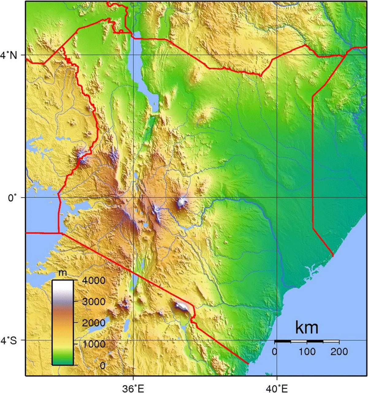Kenya độ cao bản đồ