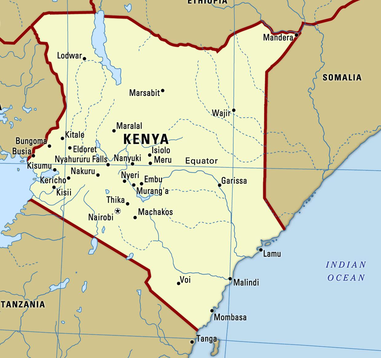 Kenya thành phố bản đồ - bản Đồ của Kenya với thành phố (Đông Phi châu Phi)