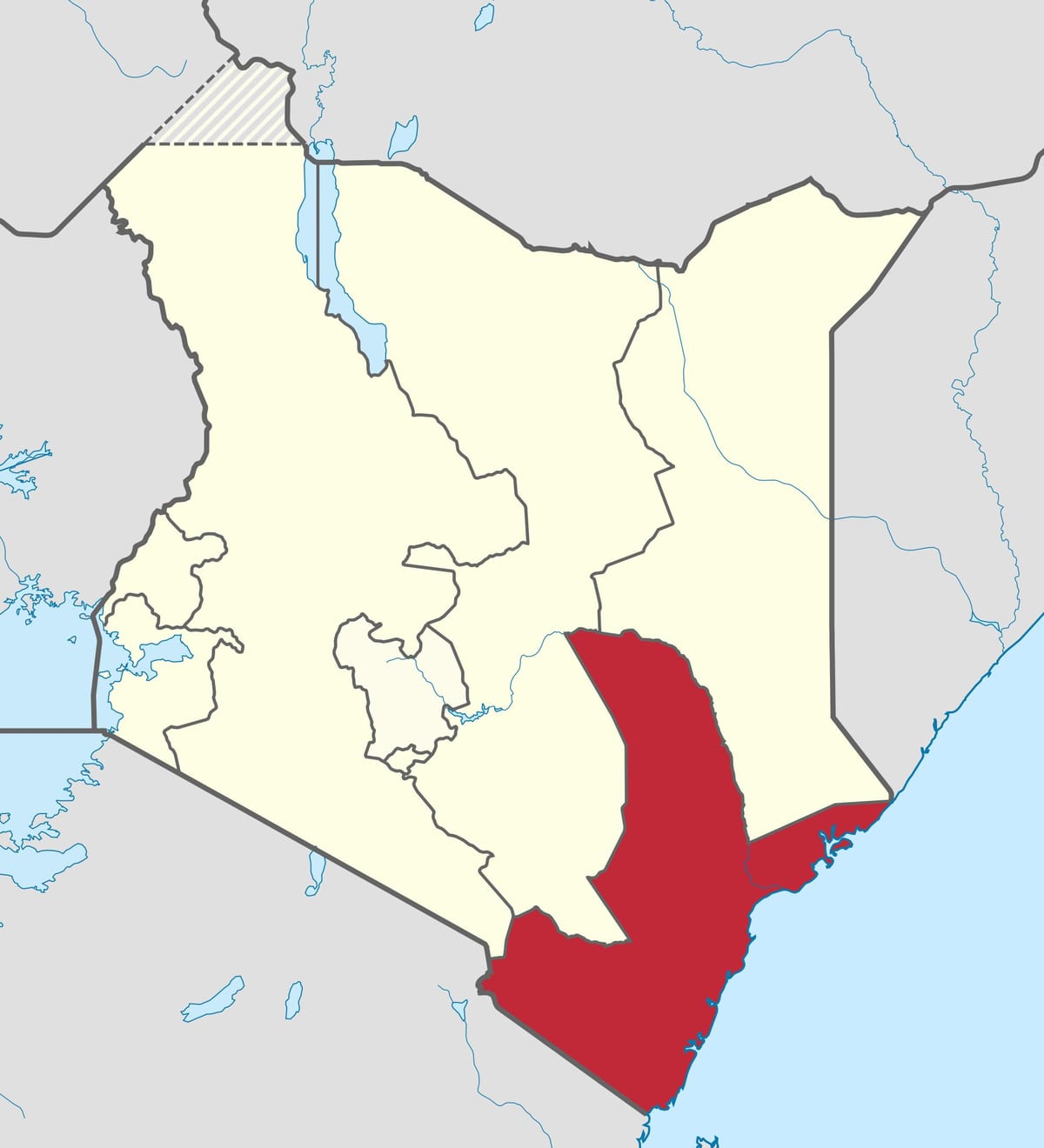 bản đồ của bờ biển tỉnh Kenya