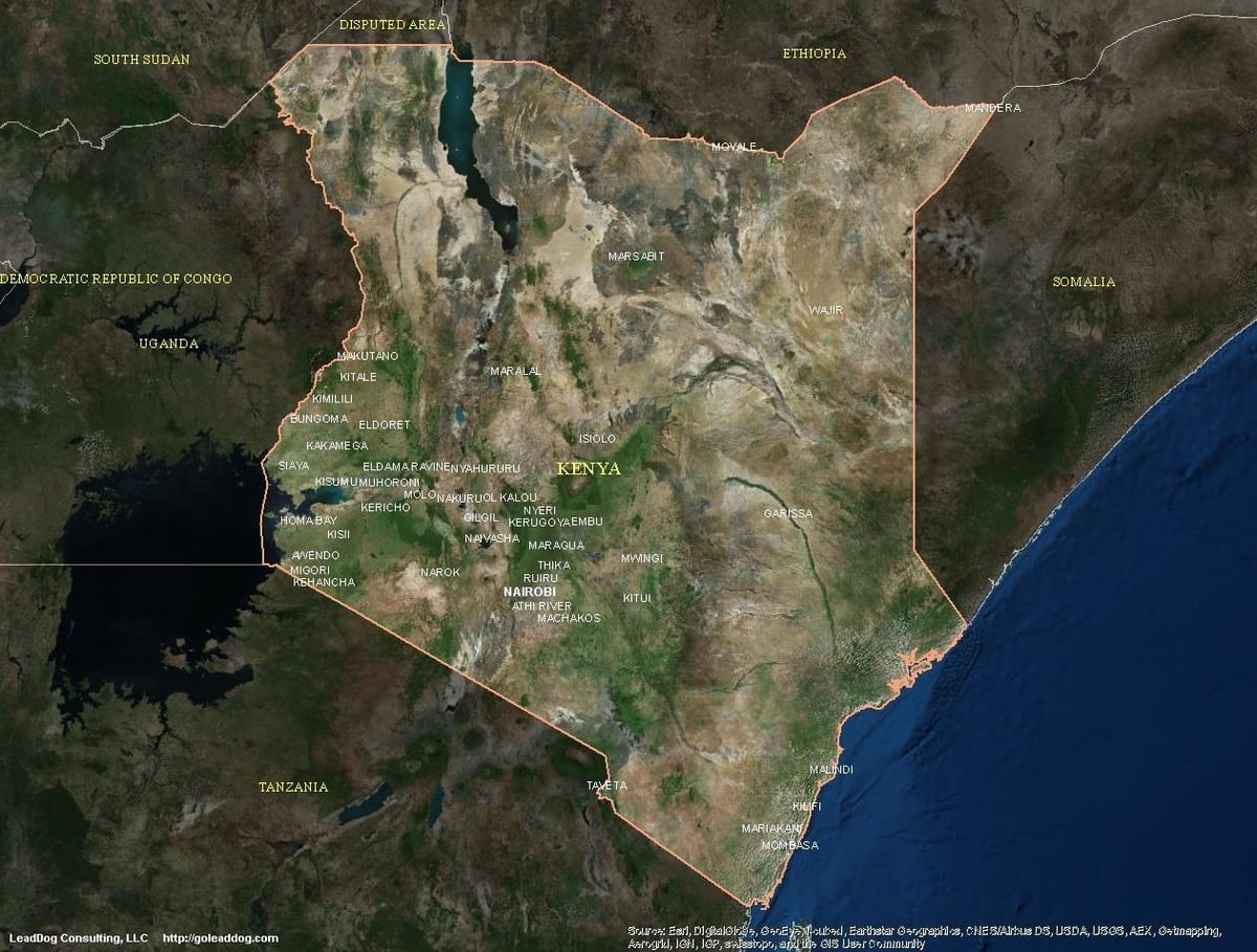 bản đồ của bản đồ vệ tinh của Kenya
