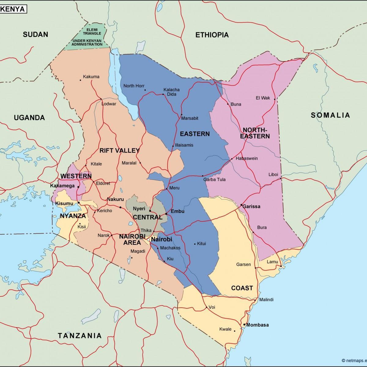 bản đồ của bản đồ chính trị của Kenya