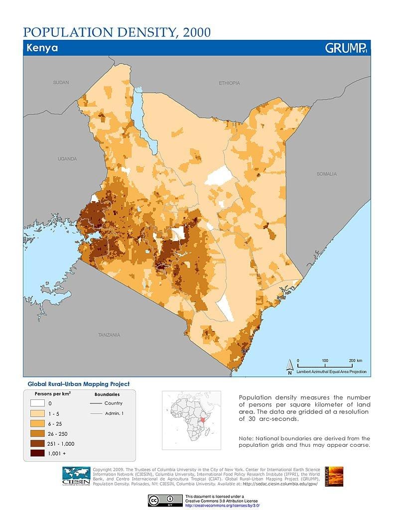 Kenya mật độ dân bản đồ