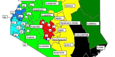 Bản đồ của 47 quận ở Kenya 