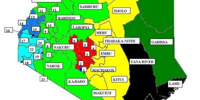 Bản đồ của 47 quận ở Kenya 